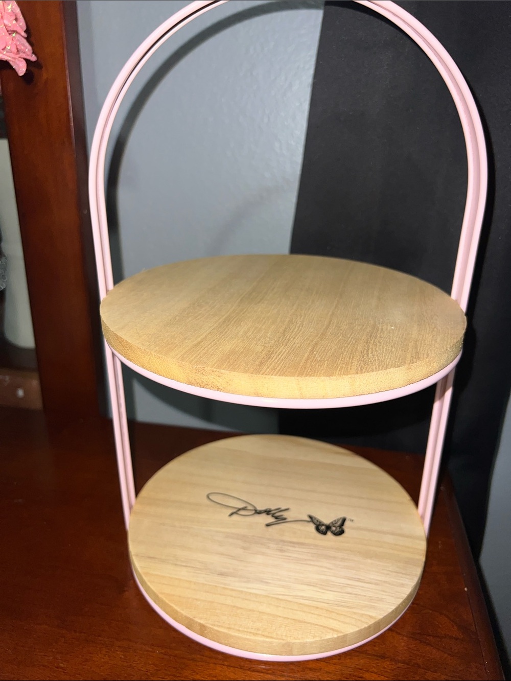 Pink Bamboo Two-Tier Display Stand by